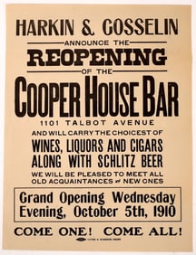 Cooper House Bar Broadside, 1910 [164881]