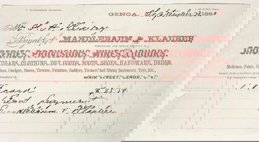 Mandlebaum & Klauber Billhead, Genoa, Utah Territory, 1860 [202469]
