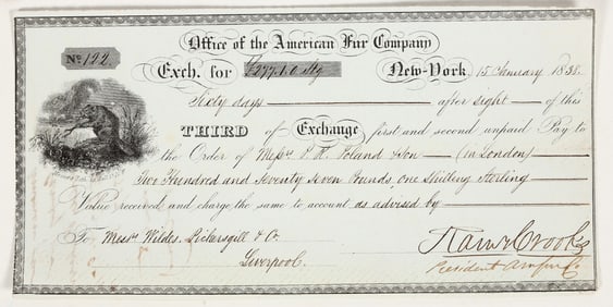 American Fur Company Third of Exchange 1838 [204186]