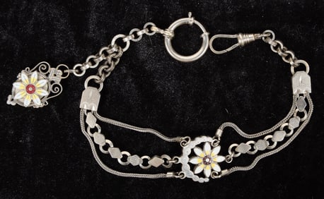 Pocket Watch Silver Chain, Fancy Floral Design - Antique [205064]