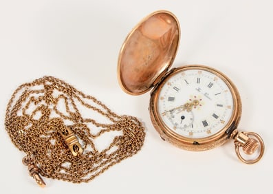 Nassau 14k Gold filled Pocket Watch w/Chain and Case - RARE! [205452]