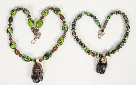 Agarwood, Variscite, & Green Turq. Necklaces, Pair [202601]
