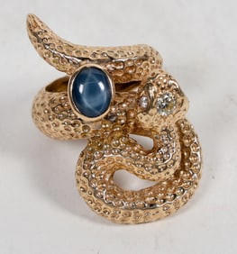 Men's 14-Karat Snake Ring w/Blue Star Sapphire Approx size: 9.5 [204403]