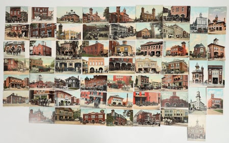 Early New England States Fire Station Postcards with all Apparatus on Display (57) [200761]