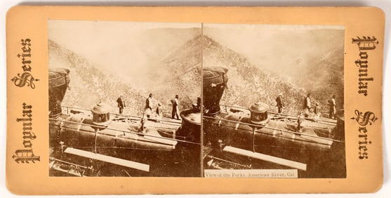 Stereoview of Central Pacific RR Engine at American River Forks, California [145715]