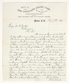 Overland Stage Letterhead, Denver, Colorado Territory, 1865 to Ft. Bridger Post Trader [202735]