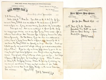 North Western Stage Company Letterhead Pair, Boise City, Idaho Territory, 1870s [200897]