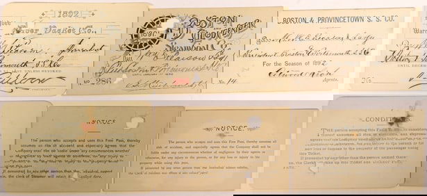 Boston Related Steamboat Passes (3)  1892 [130497]
