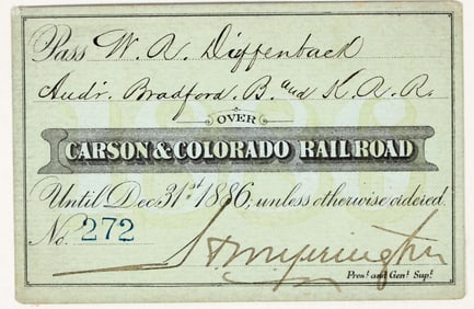 Carson & Colorado Railroad Annual Pass 1886 [201484]