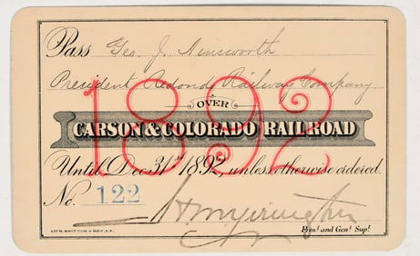 Carson & Colorado Railway Annual Pass, 1892 [201485]