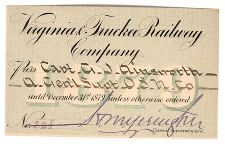 Virginia & Truckee Railway Company Annual Pass, 1879 [201492]