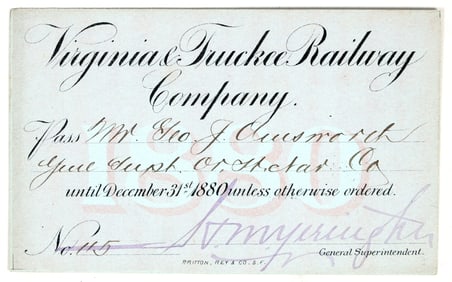 Virginia & Truckee Railway Company Annual Pass, 1880 [201491]