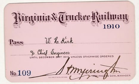 Virginia & Truckee Railway Annual Pass, 1910 [201498]