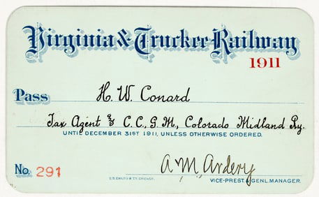 Virginia & Truckee Railway Annual Pass, 1911 [201497]