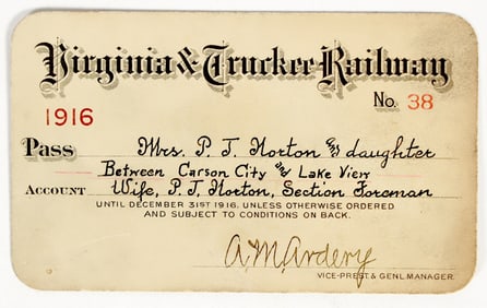 Virginia & Truckee Railway Annual Pass, 1916 [201496]