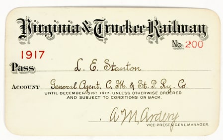 Virginia & Truckee Railway Annual Pass, 1917 [201495]