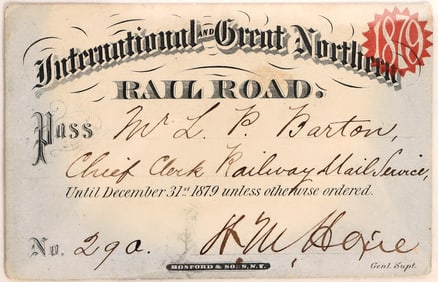 International & Great Northern Railroad Pass, 1879 [182693]