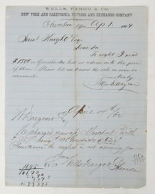 Wells Fargo & Co. New York and California Express and Exchange Letter, Columbia, CA [205824]