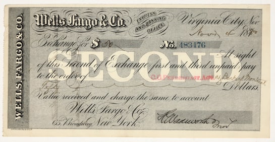 Wells Fargo Second of Exchange, Virginia City, Nevada, 1880 [200890]