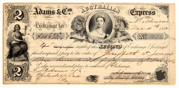 Adams & Co. Express Australian Second of Exchange, Gold Rush Era [204752]