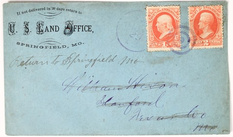 Unique US Land Office, Dept of Interior Cover w/ Stamps [162816]
