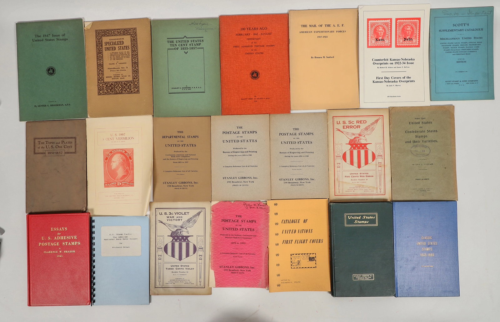 Early US Stamp Ref Books + X-RARE Book - Grab Bag [202092]: Extra rare 1st edition of Stanley Gibbons inc United States Stamps. Group of stamp reference books. Exceptional variety in very good condition. Most books and booklets are intact with complete covers,