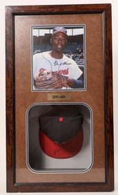 Henry Aaron Autographed Hat & Photo Shadow Box [187730]