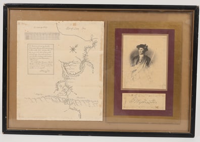 Framed  Map, Signature and Etching of George Washington Repro [204707]