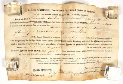 1817 General Land Office Patent Signed by President James Madison [201899]