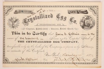 Lincoln Appointee Zenas C. Robbins Signed Stock Certificate [182193]