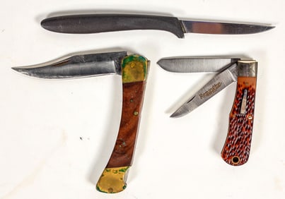 Gerber Trout-Bird Knife/ Remington Bullet Knife R 1173/ Buck 110 with Leather Sheath (3) [200535]