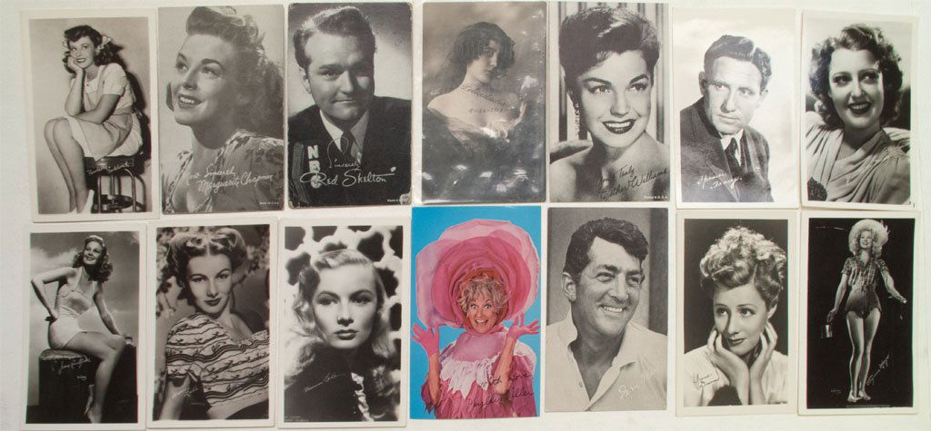 Movie star post card group: Lot of 14: This group of cards consists of the following Stars-Marguerite Chapman, Felicidades, Two different Shots of Veronica Lake, Phyllis Diller (signed), Paulette Goddard, Joan Caulfield, Esther