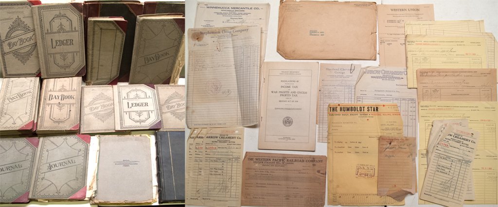 19 Winnemucca Mercantile Store journals.: 19 journals. One 1912-1922 ledger focuses on philanthropic organizations. Others are day books for items sold to local people and companies: Wonder Company, Life Minor, Fleischman Co., Kasker Pottery,