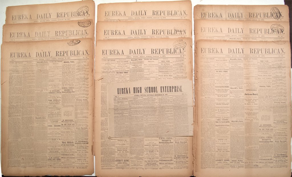 Eureka Daily Republican: over 20 volumes!: Learn the news of the day through these volumes: Camp Bidwell, Eureka & Palisade ads, news of Belleville, Austin, Tuscarora, etc. Includes the Eureka High School Enterprise of September 26, 1896 as a 