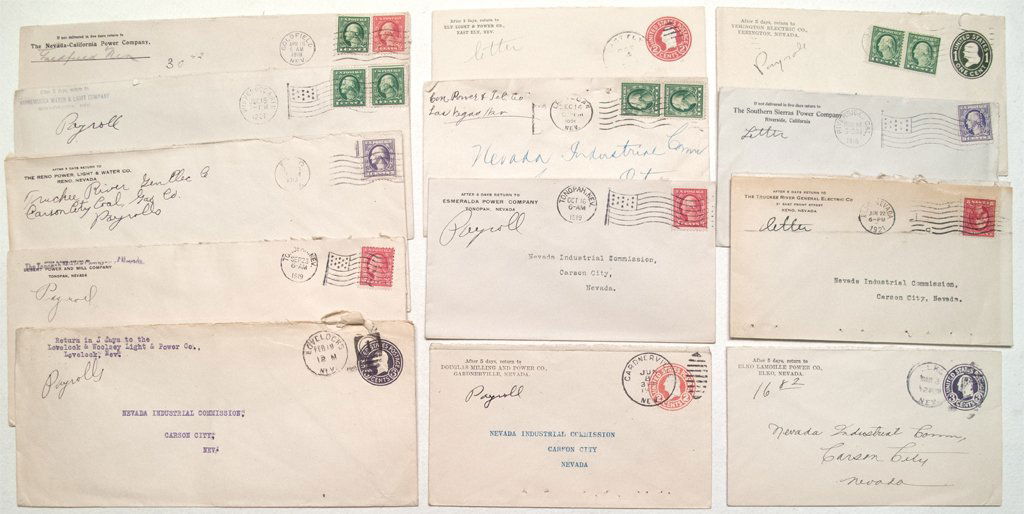 Power and Light related covers: Lot of 14. Ely Light & Power, Winnemucca Water & Light, Elko Lamoille Power, Douglas Milling and Power, Nevada-California Power of Goldfield, Consolidated Power of Las Vegas, Southern Sierras Power, Y