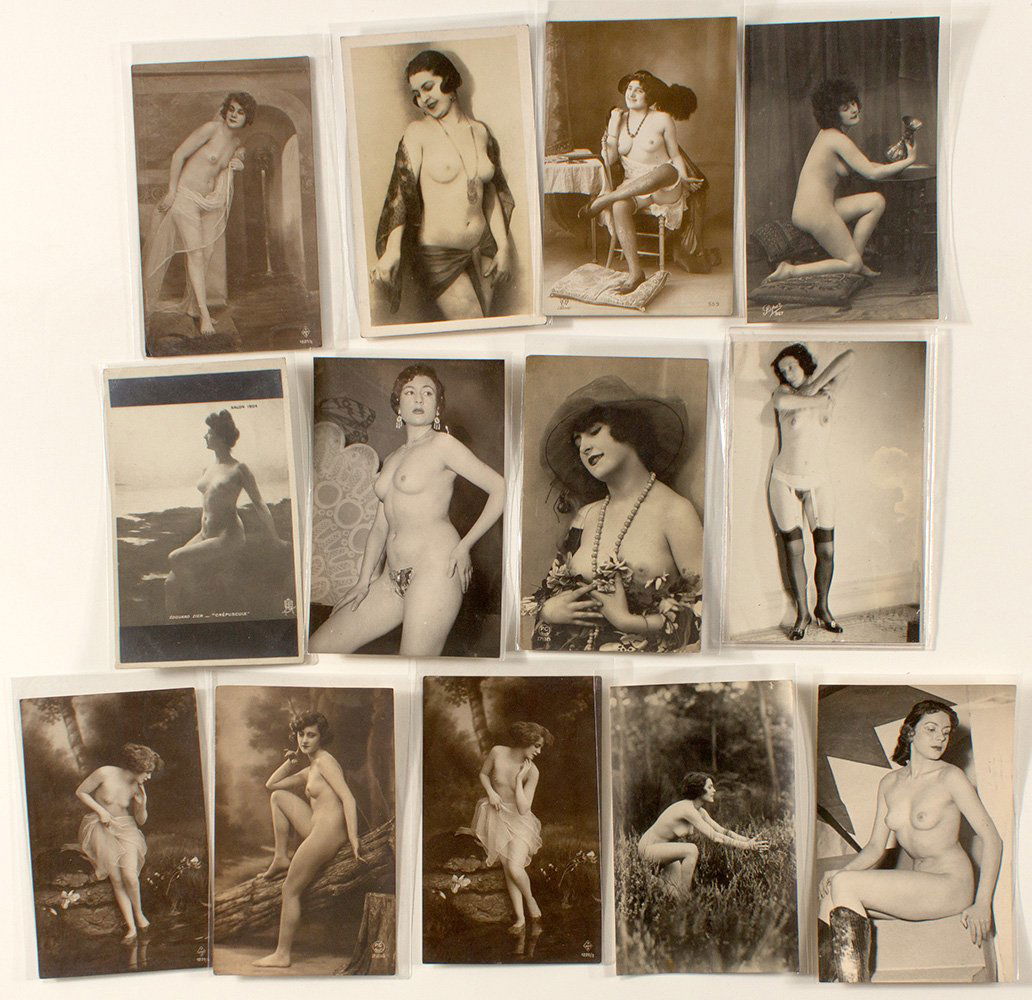 French Nude Real Photo Post Cards: Lot of 13 nude real photo post cards. All the cards are unused and have little wear except for a few marks. The only card with an artist that can be identified, was one taken by Edouard Zier. The imag
