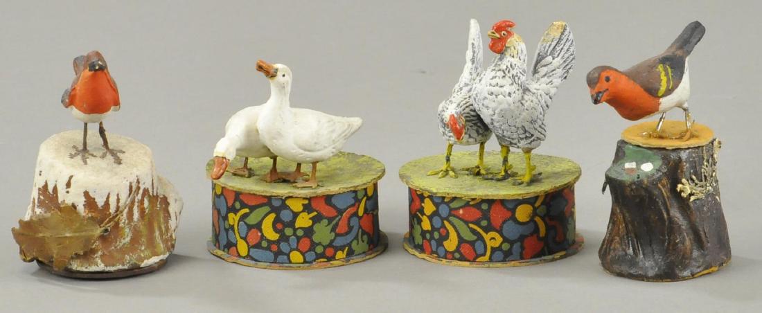 FOUR BIRD ON STUMP CANDY CONTAINERS (1 of 2)
