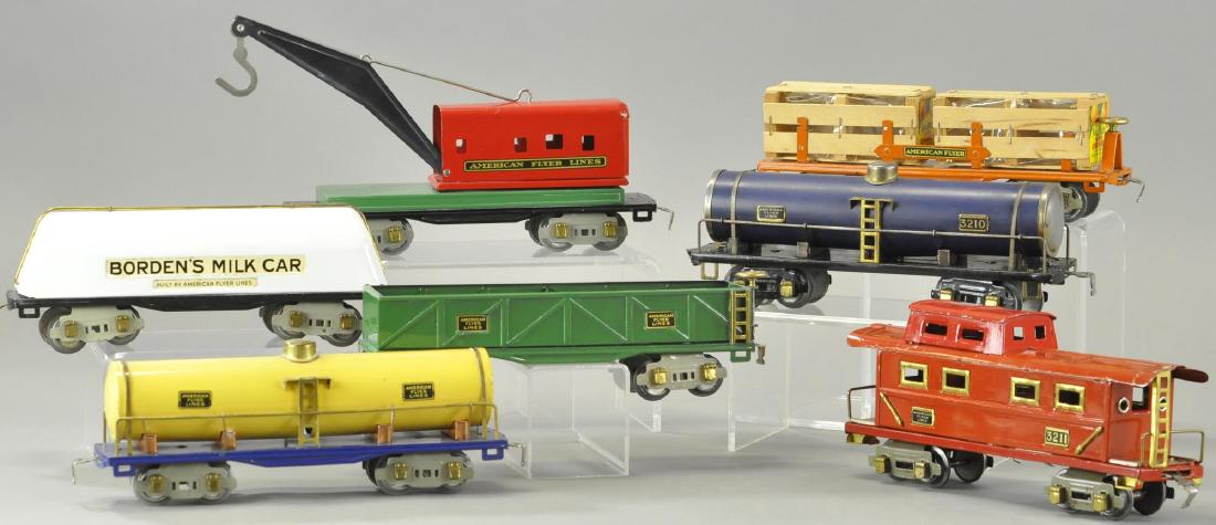 SEVEN PRE-WAR AMERICAN FLYER EIGHT WHEEL FREIGHT (1 of 2)