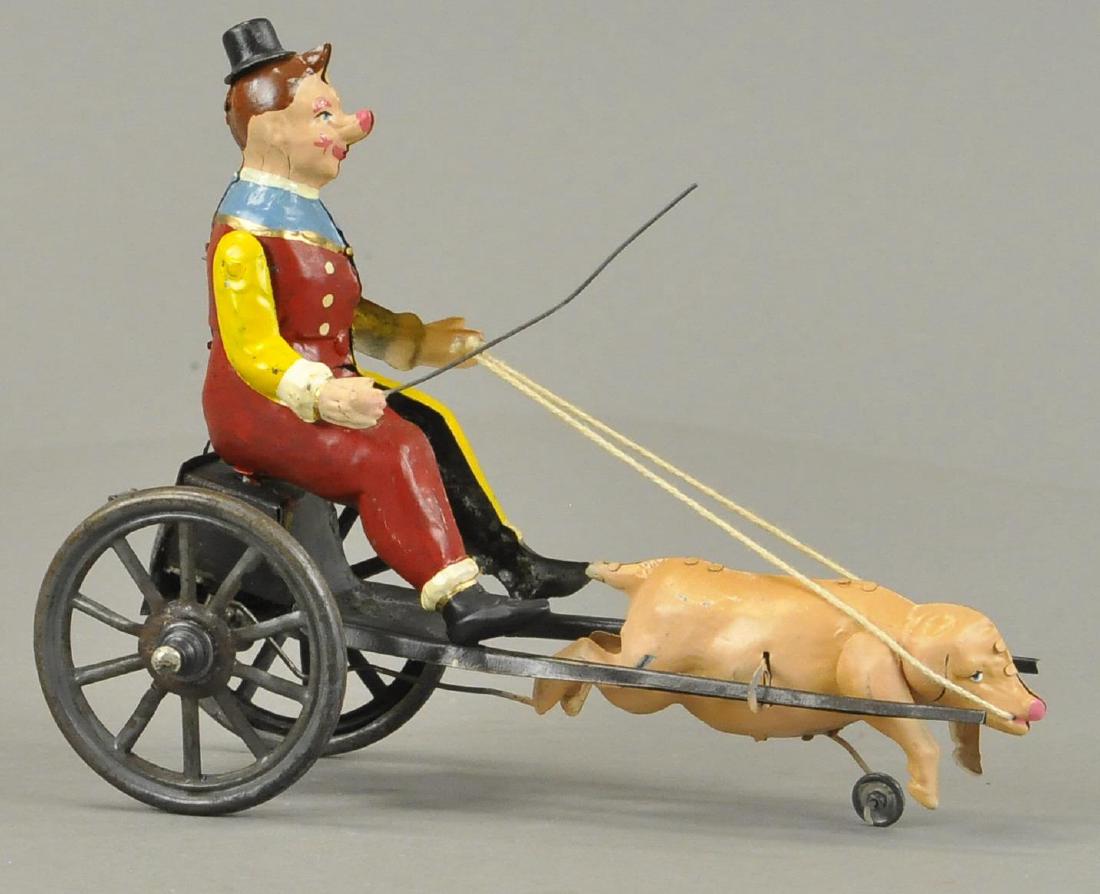 CLOWN IN PIG CART GERMAN HAND PAINTED TIN (1 of 4)