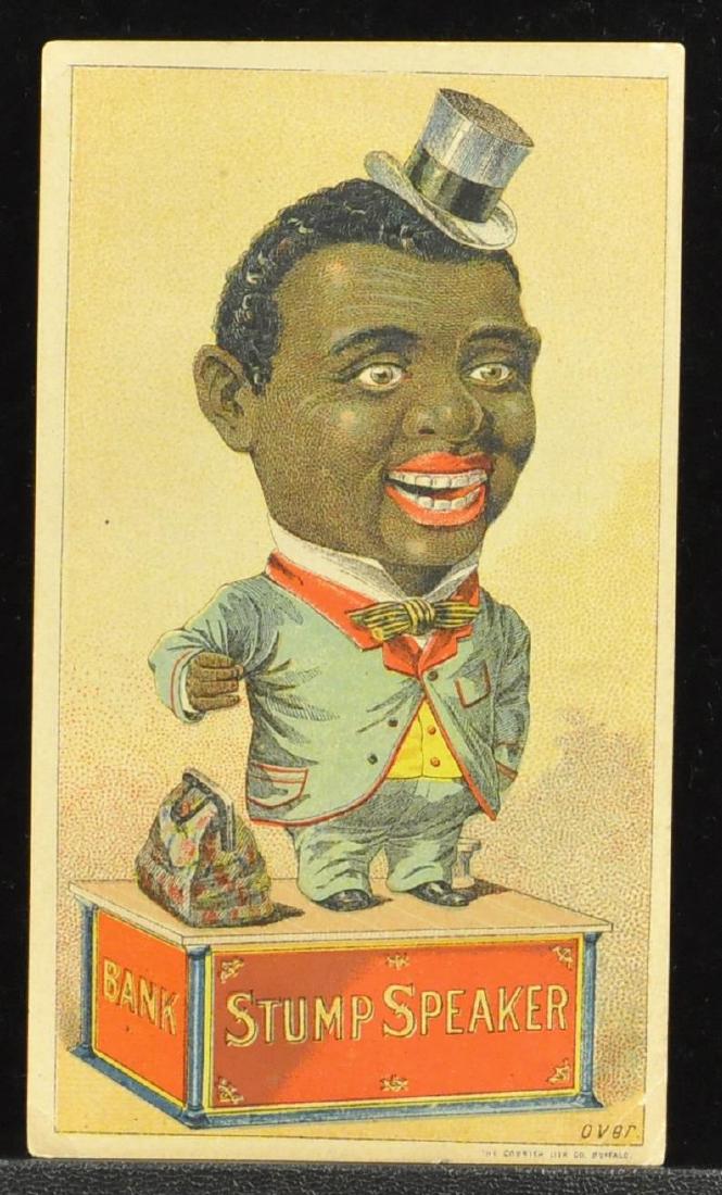STUMP SPEAKER TRADE CARD: Archival tape remnants appear on rear from framing, though can be safely removed.