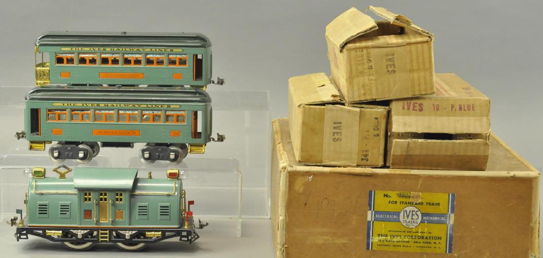 LIONEL / IVES OUTFIT 1727 W/10E & 339, 341: Presents (Near Mint Cond.) but has some very minimal touch-ups, replaced flags, overall (Pristine Cond.) Loco 11" l.