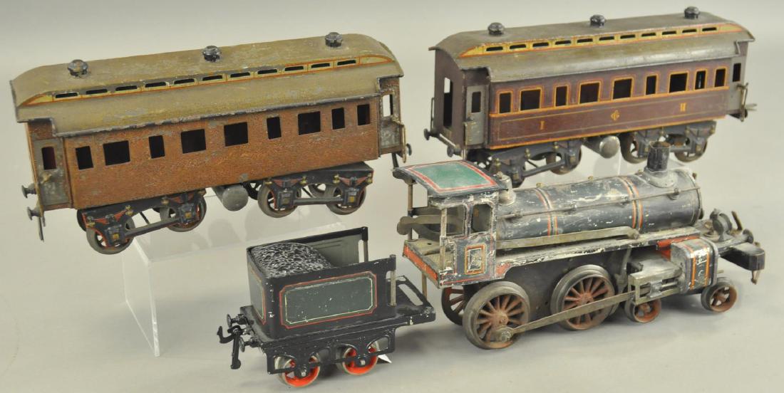 CARETTE AMERICA MARKET 4-4-0 LOCO & PASSENGER CARS: 1 gauge Loco & tender 18" l.