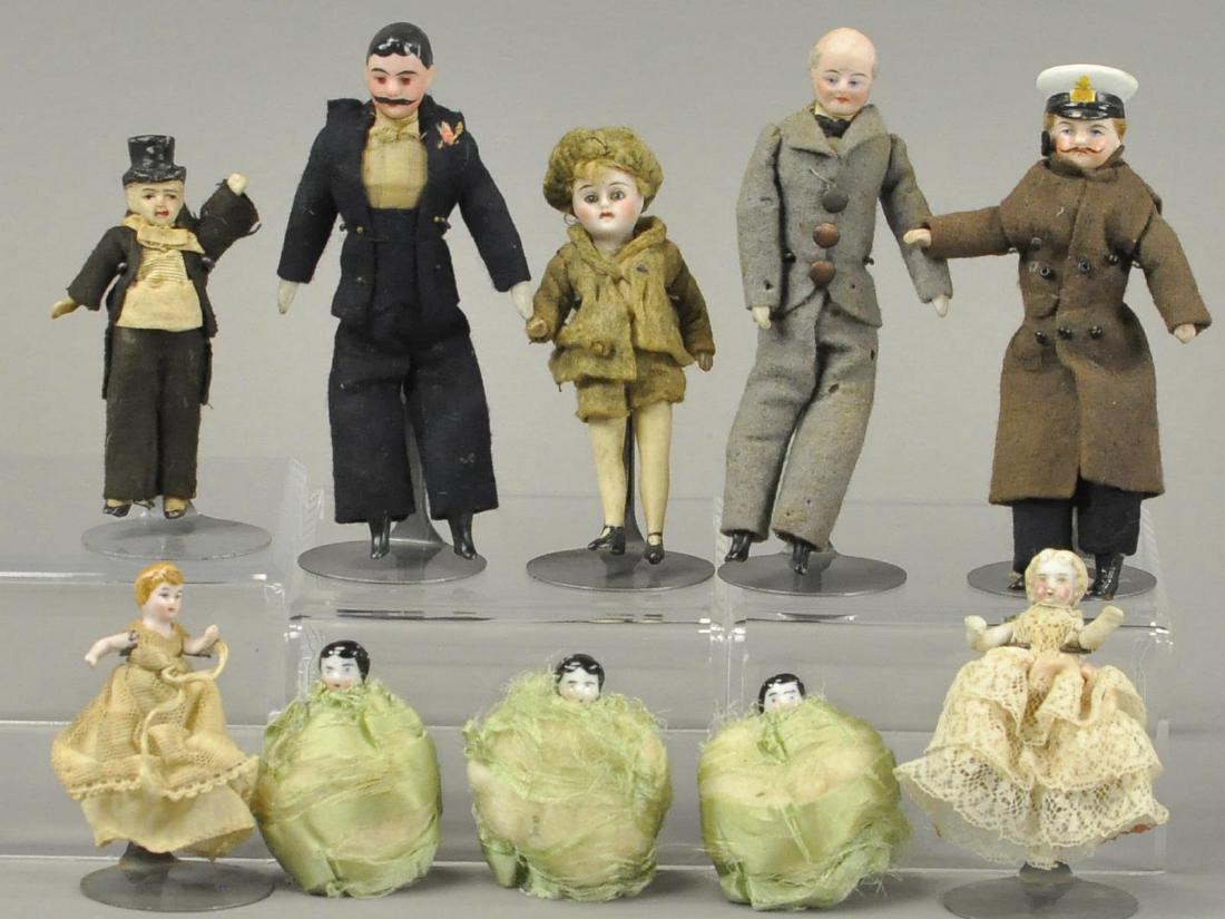 GROUP OF TEN BISQUE DOLL HOUSE FIGURES (1 of 2)