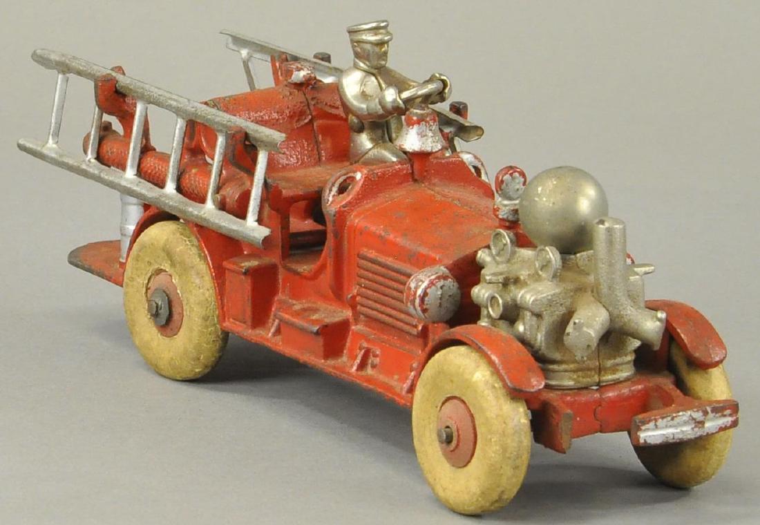 HUBLEY AHRENS FOX PUMPER: 147 HUBLEY AHRENS FOX PUMPER 10.5" w. Corner of front bumper broken, repaint to areas of red throughout.