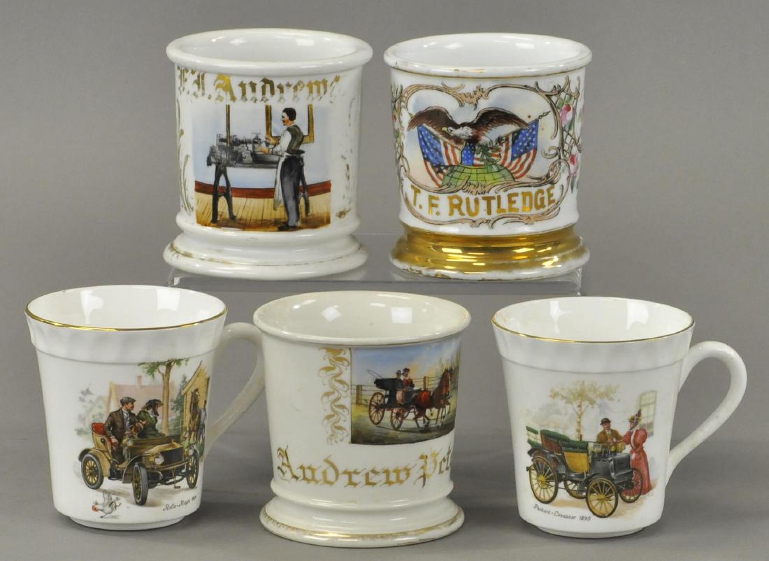 GROUP OF FIVE OCCUPATIONAL SHAVING MUGS (1 of 3)