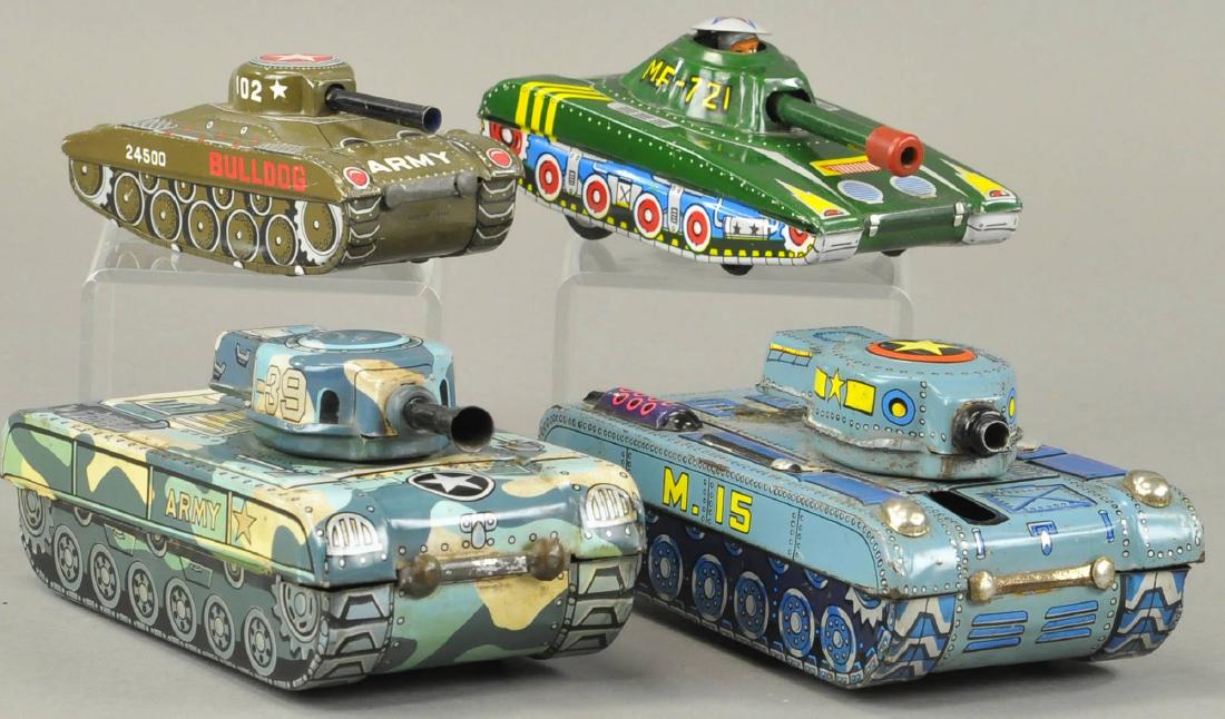 FOUR JAPANESE ROLLING ARMY TANKS (1 of 3)
