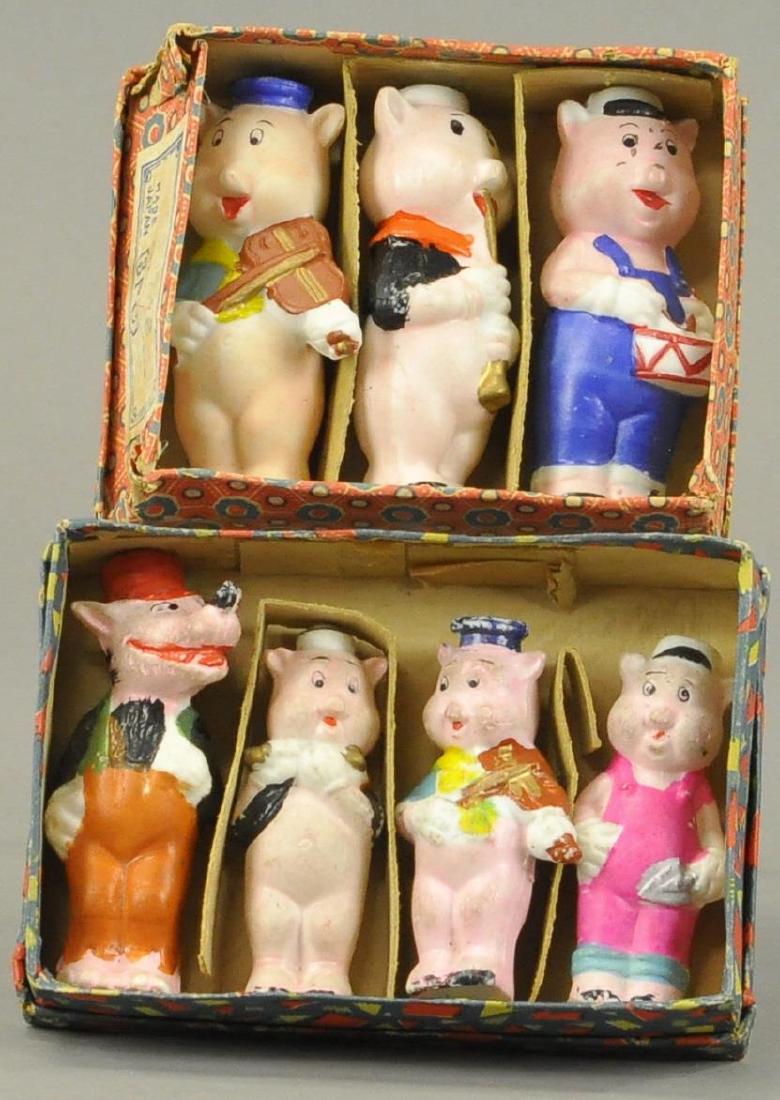 BOXED JAPANESE BISQUE THREE LITTLE PIG SET W/WOLF (1 of 4)
