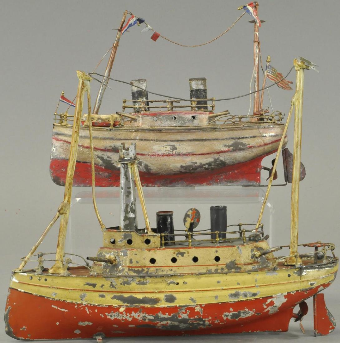 TWO HAND PAINTED GERMAN TIN BOATS (1 of 4)