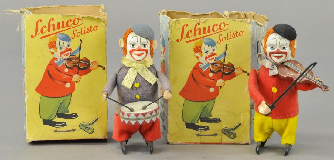 TWO BOXED SCHUCO CLOWN MUSICIANS (1 of 2)
