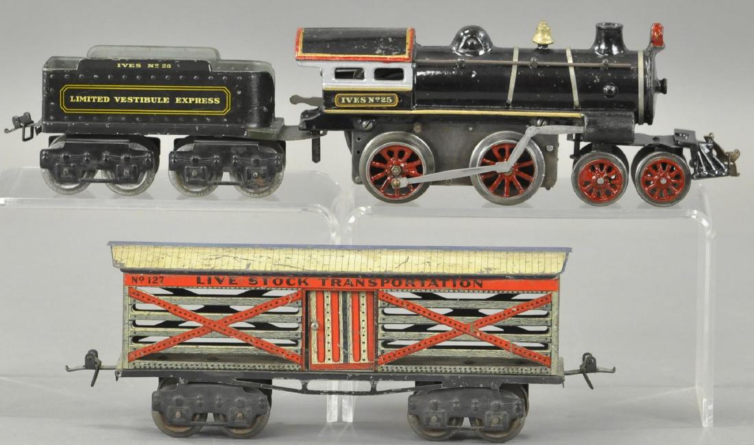 IVES NO. 25 LOCOMOTIVE AND CATTLE CAR (1 of 4)